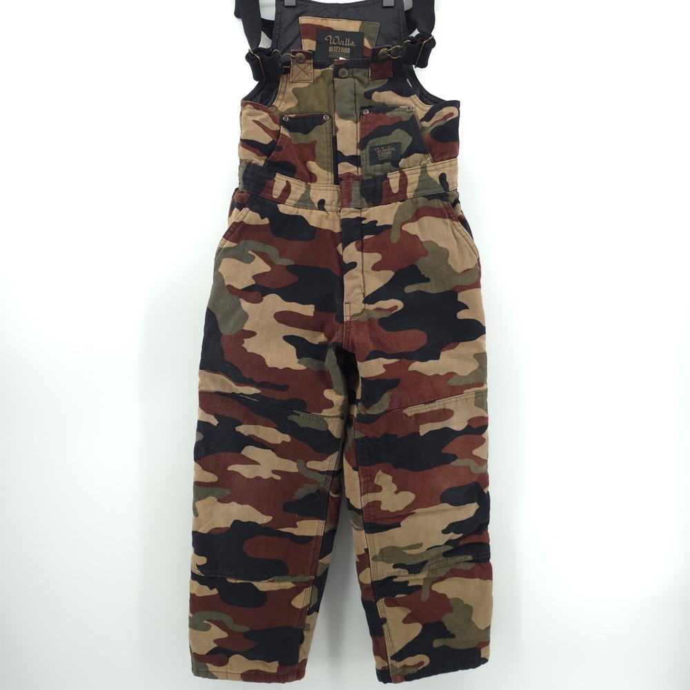 Walls Kids Bib Overalls Blizzard Pruf Size 12/14 Camo Insulated Hunting Pants